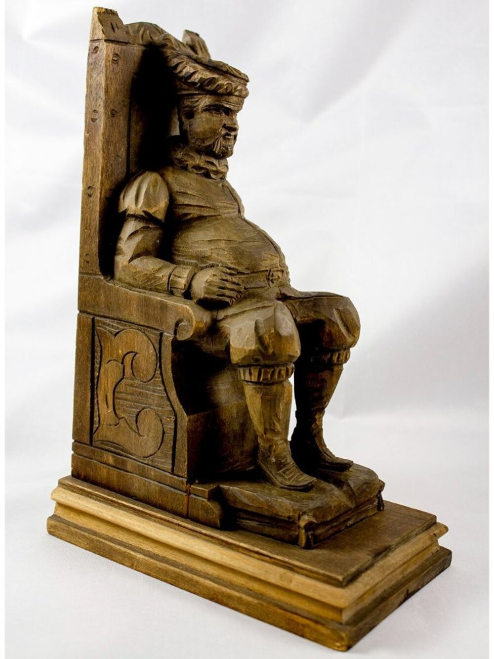 Vintage Hand Carved Wood Bookend Seated Sancho Panza Figure from Don Quixote